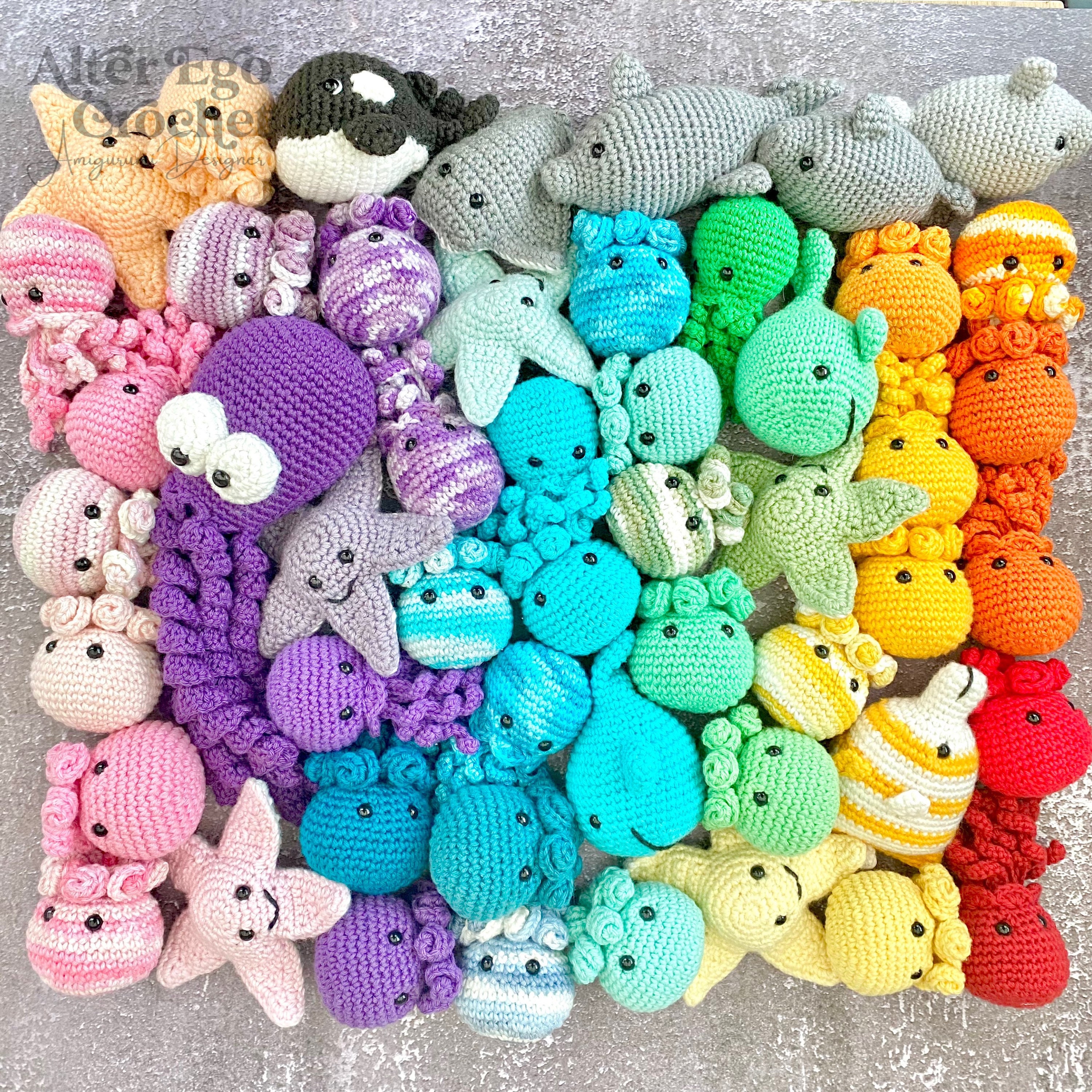 アミグルミかぎ針編みの海の生き物の束のパターン、タコ、エイ