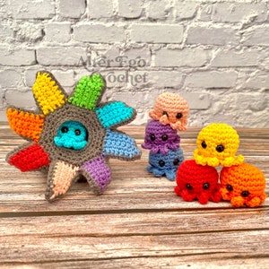 NO SEW except the eyes octopus amigurumi crochet surprise pattern, playset, interactive toy, stacking toy, squid, mom and baby octopus image 8