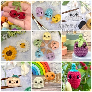 Mini amigurumi crochet pattern bundle, tiny, small, animal, fruit, flower, ice cream, vegetables, weather, food, cup, star, ufo, PDF pattern image 4