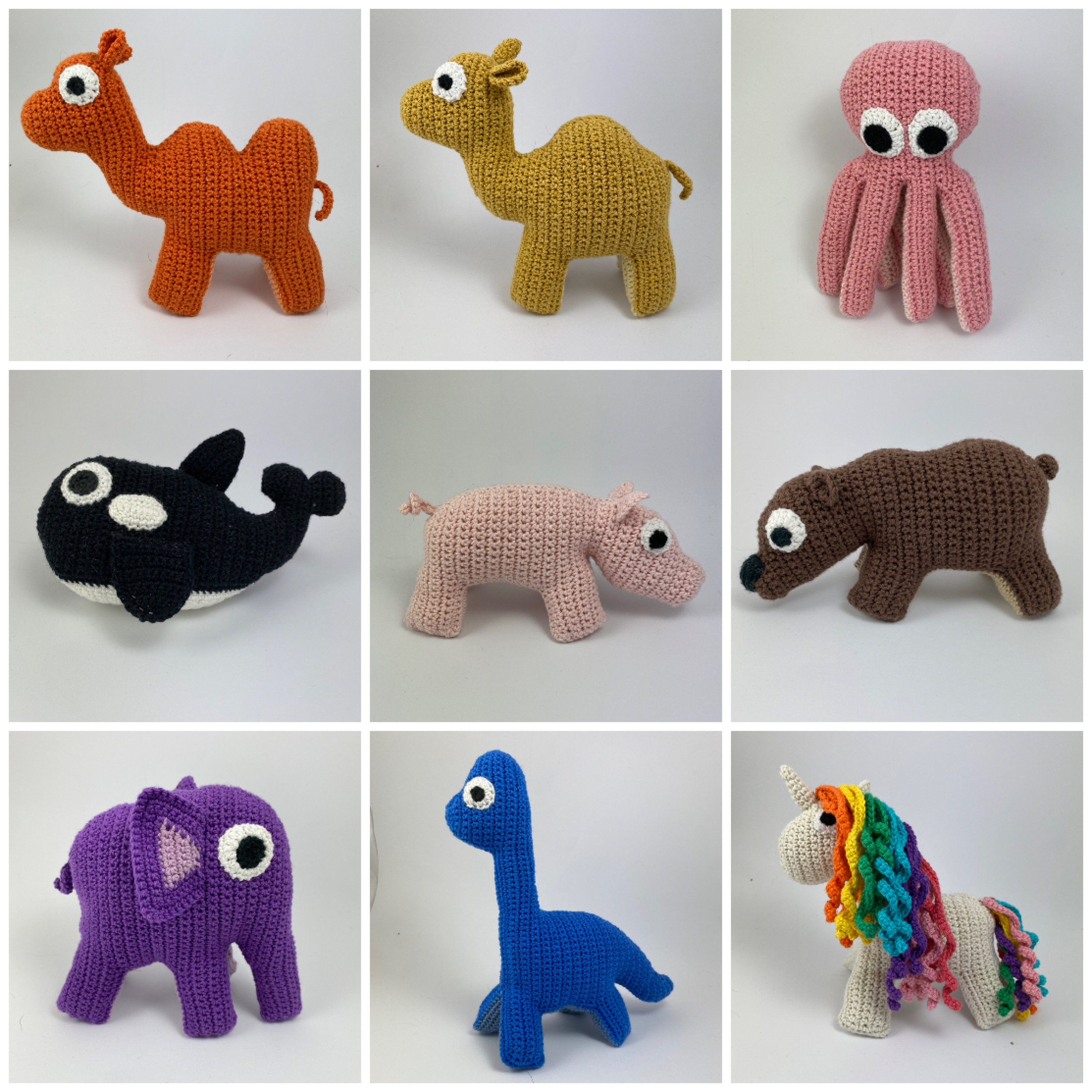 Amigurumi Crochet Pattern Bundle, Horse, Elephant, Unicorn, Zebra