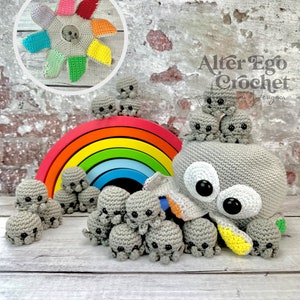 LOW SEW - Memory Game - Octopus Surprise, amigurumi crochet pattern, playset, interactive toy, stacking toy, squid, mom and baby animals