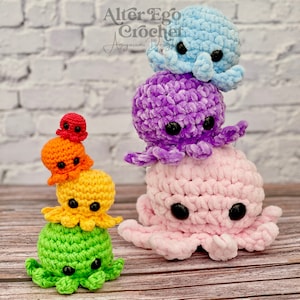 NO SEW except the eyes octopus amigurumi crochet surprise pattern, playset, interactive toy, stacking toy, squid, mom and baby octopus image 10