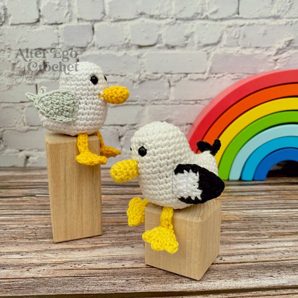 LOW SEW Gehäkelte Möwe Amigurumi Muster, Albatros, Vogel, Meerestier, Vögel