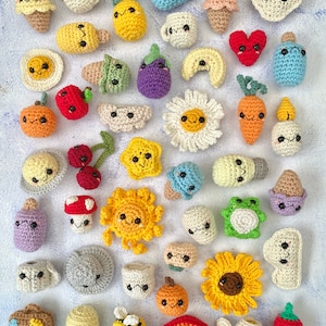 Mini amigurumi crochet pattern bundle, tiny, small, animal, fruit, flower, ice cream, vegetables, weather, food, cup, star, ufo, PDF pattern image 2