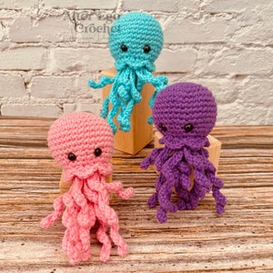 NO SEW jellyfish crochet amigurumi pattern, jelly fish, octopus, squid, cotton and chenille version image 8