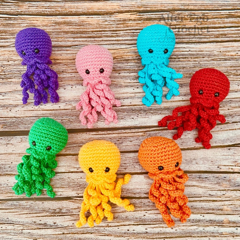 NO SEW jellyfish crochet amigurumi pattern, jelly fish, octopus, squid, cotton and chenille version image 4