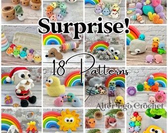 Paquete sorpresa de amigurumi de crochet con 18 patrones, animales para  mamá y bebé, pulpo, ballena, pollo, perro, sin costura, juguete interactivo,
