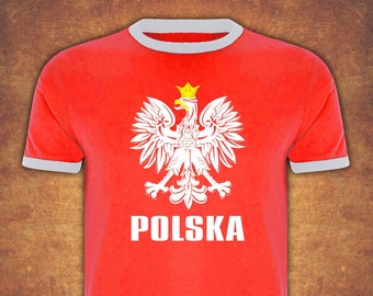 Koszulka Polska Pologne Football Kibic 2021 T-shirt Ringer Rouge