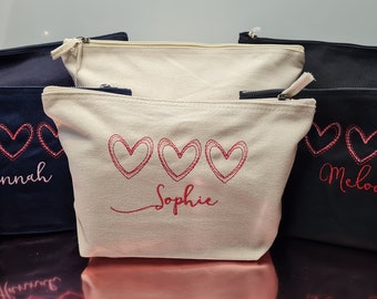 Personalised Embroidered valentines gift for her Make Up / Wash Bag Name Birthday Christmas Gift Mothers Day Present  Stationery