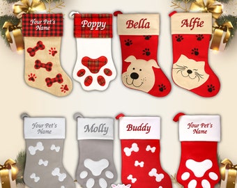 Personalised Christmas Stocking Embroidered  Dog Cat  Luxury Names Xmas