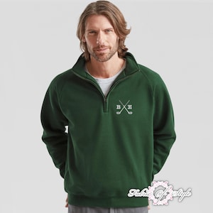 Personalised Embroidered Initials Golf Quarter Zip crossed clubs design - Golfer Gift
