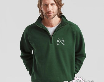 Personalised Embroidered Initials Golf Quarter Zip crossed clubs design - Golfer Gift