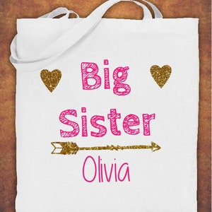Personalised Big Sister Birthday Gift kids Tote Bag children's Cotton White