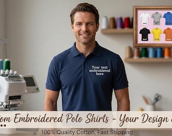 Custom Embroidered Polo Shirt, Personalized Business ,  t-shirt for Men and Women, Custom Text Monogram Work Uniform Polo Shirts