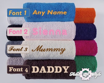 Personalised Embroidered Towels Face, Hand, Bath, Towel Ideal Gift ANY NAME 100% cotton towelling Gift 23 Colour Towels Available