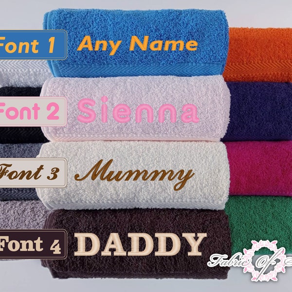 Personalised Embroidered Towels Face, Hand, Bath, Towel Ideal Gift ANY NAME 100% cotton towelling Gift 23 Colour Towels Available