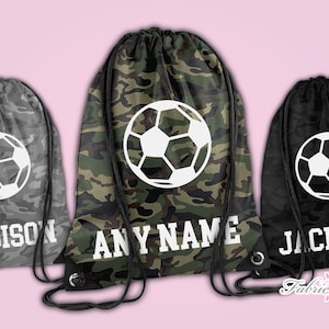 Personalised Football Camo PE Kit School Boys Gym Kids Camping Drawstring Bag Back to School