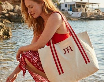 Personalised Organic Boat Bag | Custom Initials Tote | Beach Holiday Travel Bag
