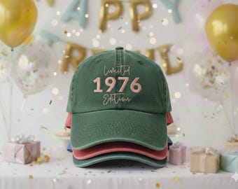 Embroidered Limited Edition 1976 , 50th Birthday Gift for Her, Vintage Cotton Cap, Rose Gold