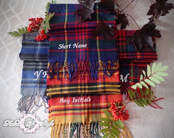 Cadeau de Noël brodé tartan personnalisé pour lui, papa, écharpe, mari, grand-père, écharpe initiales pour homme, cadeau d'anniversaire pour lui