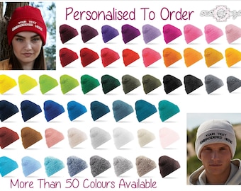 Personalised Embroidered Original Cuffed Beanie Adults Your Text , Slogan , Name or Initials