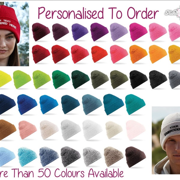 Personalised Embroidered Original Cuffed Beanie Adults Your Text , Slogan , Name or Initials