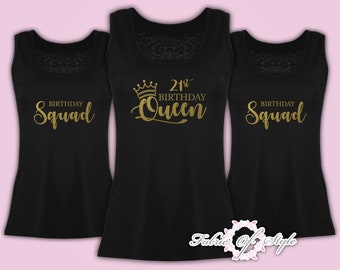 Personalised Birthday Queen Squad 18th 21st 30th 40th 50th Any name Vest Top Tank Ladies Female Gold Gold