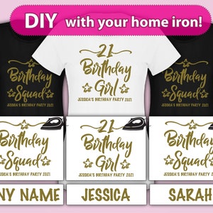 Transferência de ferro para camiseta personalizada para aniversário de 18, 21, 30, 40 e 50 anos em vinil dourado