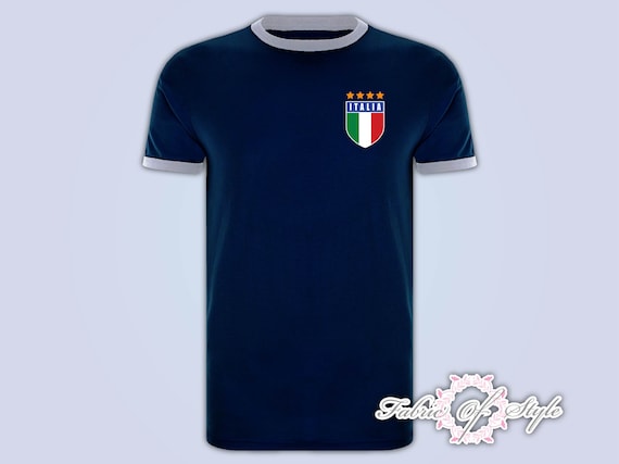 Retro Italy Football T Shirt Italia Italian Italy T-shirt Ringer Navy