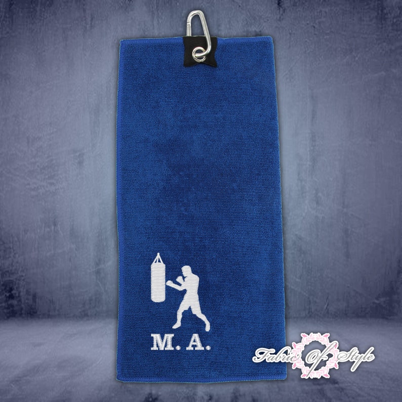 Personalised Embroidered Boxing Box Microfibre Towel Any Name or Initials Gift for him Perfect Friend Christmas Birthday, Fathers Day Royal Blue