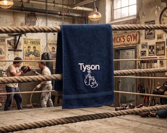 Personalised Gym  Embroidered Boxing Box Towel Any Name or Initials Gift for him , Boxer ,Friend Christmas Birthday, Fathers Day Active