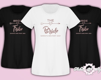 Personalized Rose Gold Hen Party T-Shirts: Bride Tribe, Bridal Party