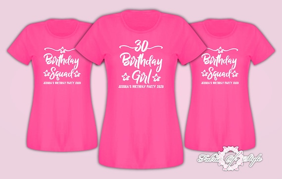 Personalised Birthday Girl Squad 18th 21st 30th 40th 50th T-shirt Ladies Female Fuchsia