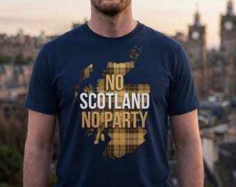 No Scotland No Party SCOTTISH Flag Mens t-shirt Navy Gold