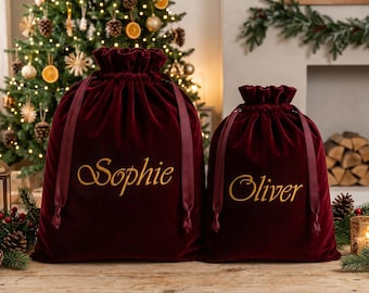 Personalised Christmas Sack, Embroidered Luxury Velvet Santa Sack, Custom Holiday Delivery Bag, Monogrammed Keepsake Gift Bag