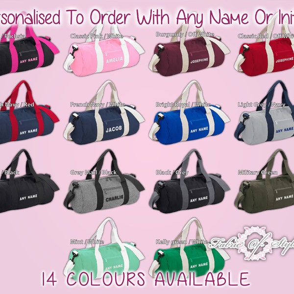 Embroidered Personalised Barrel Bag Any Name or Initial Duffle Pink Gymnastics Uniform Sport Swimming Golf  Gym Kit