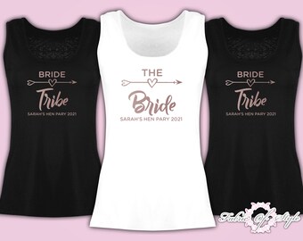 Rose Gold Vest Tank Top Hen Do Party Bride Tribe 2024 Personalised T-shirt Ladies Female