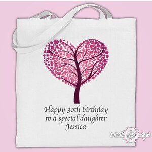 Large PERSONALISED Bag 18th 21st 30th Any Text Pink Tree Relation BIRTHDAY White
