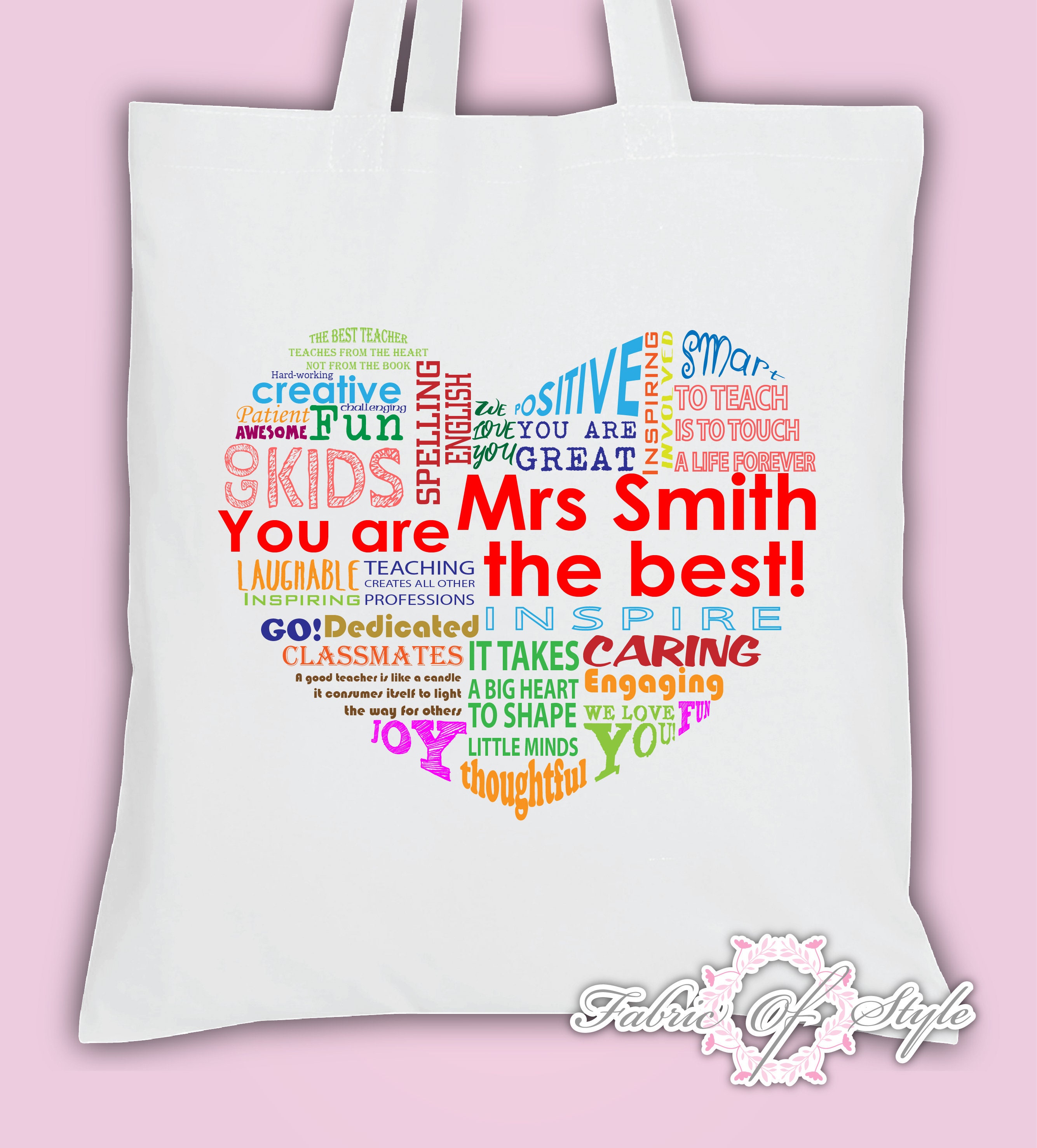 PERSONALISED Thank You Teacher School Gift Cotton Tote Bag TAKES A BIG HEART