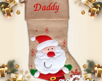 Personalised Christmas Stocking Luxury Embroidered Xmas Stockings Girl Hessian Santa with gift