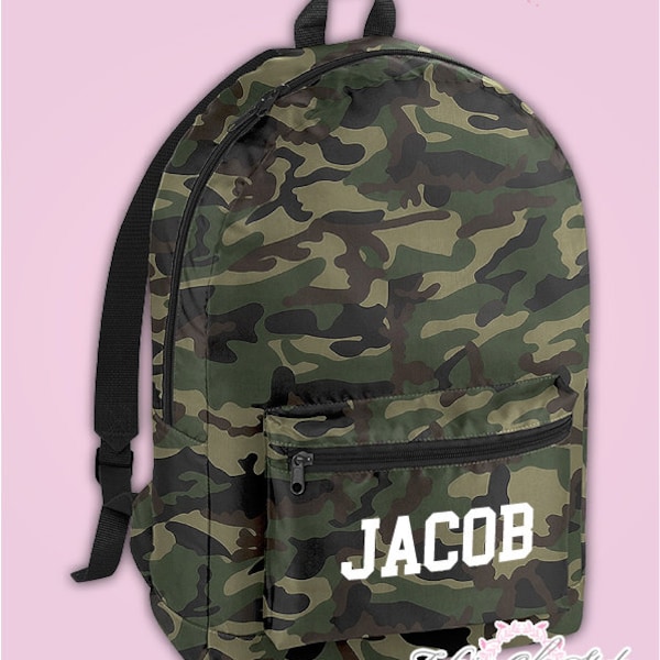 Personalised Any Name Camo PE Kit School Boys Gym Kids Back to School Backpack