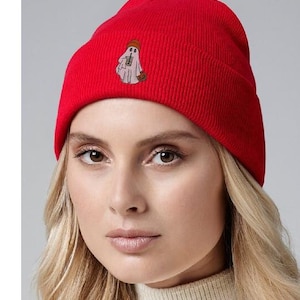Ghost Coffee Halloween Embroidered Original Cuffed Beanie