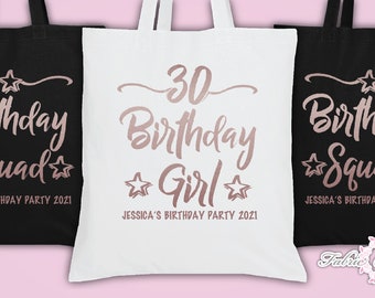 Personalised Birthday Girl Squad 18th 21st Personalised Tote Bags Rose Gold