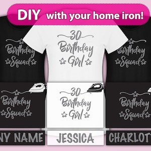 Personalized Birthday Girl Squad Iron On T-Shirt Transfer - Silver Vinyl
