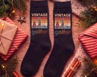Vintage Golfer Crew Socks, Retro Golf Player Novelty Socks, Cotton Sports Socks, Cool Gift for Him, Christmas Stocking Stuffer for Golfer