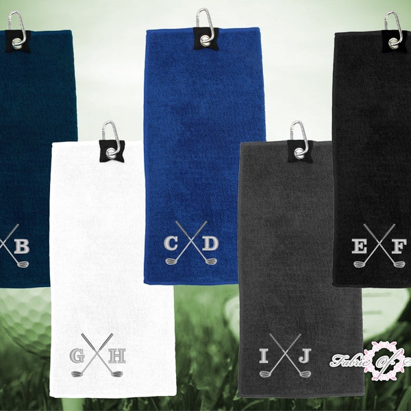 Gepersonaliseerde geborduurde initialen Golf microvezel handdoek gekruist Club Design Cadeau voor papa opa, vriend, verjaardag, Kerstmis, Vaderdag