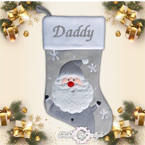 Personalised Christmas Stocking Christmas Luxury Embroidered Xmas Stockings Santa Reindeer Snowman Grey santa grey