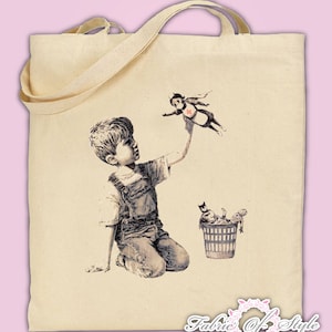 Large Tote Bag Banksy Superhero Social Distance Quarantine Lockdown   Nurse Cotton Natural