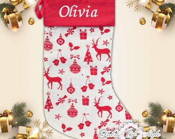 Personalised Christmas Stocking Luxury Embroidered Xmas Stockings Sack Boy Girl Deluxe Hessian