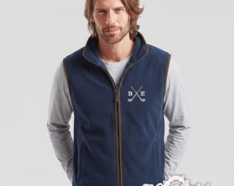 Personalised Embroidered Initials Golf Fleece Gilet crossed clubs design - Golfer Gift